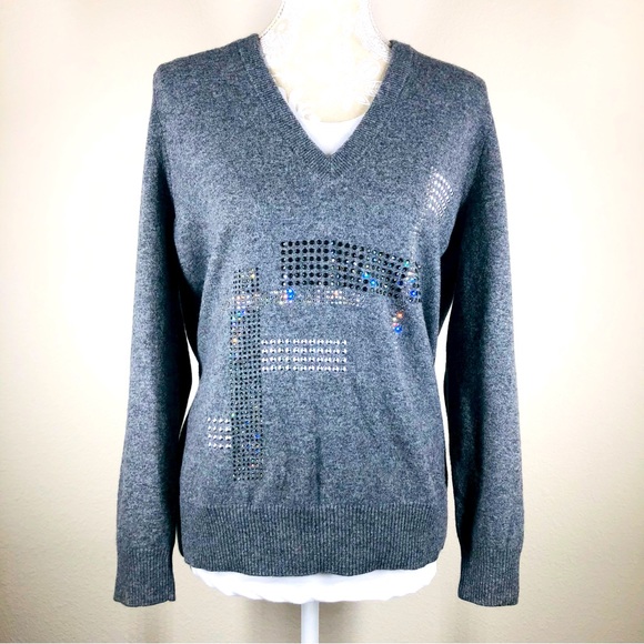Christopher Kane Hotfix V 100% Swarovski Embellished Sweater Large EUC - Picture 1 of 10